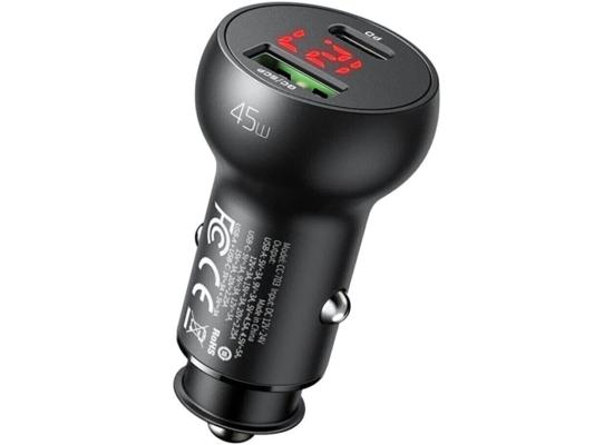 Mcdodo CC-7030 Car Charger, USB + USB-C, with Display, 45W (Black)